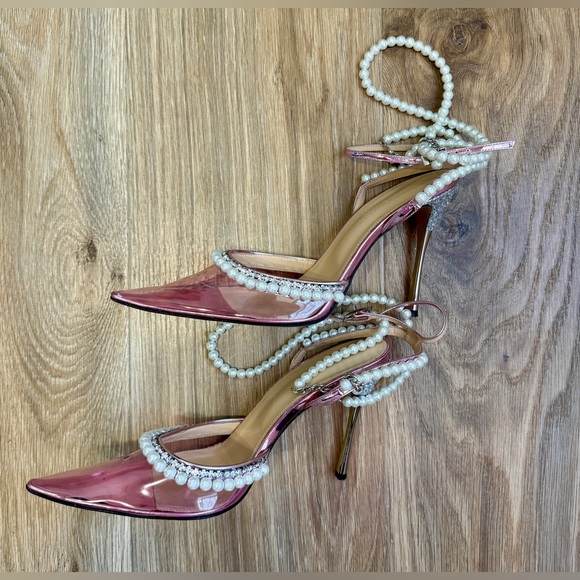 Mach & Mach Pearl Chain PVC Pointed Toe Heels Pink US 9.5 - Picture 8 of 11